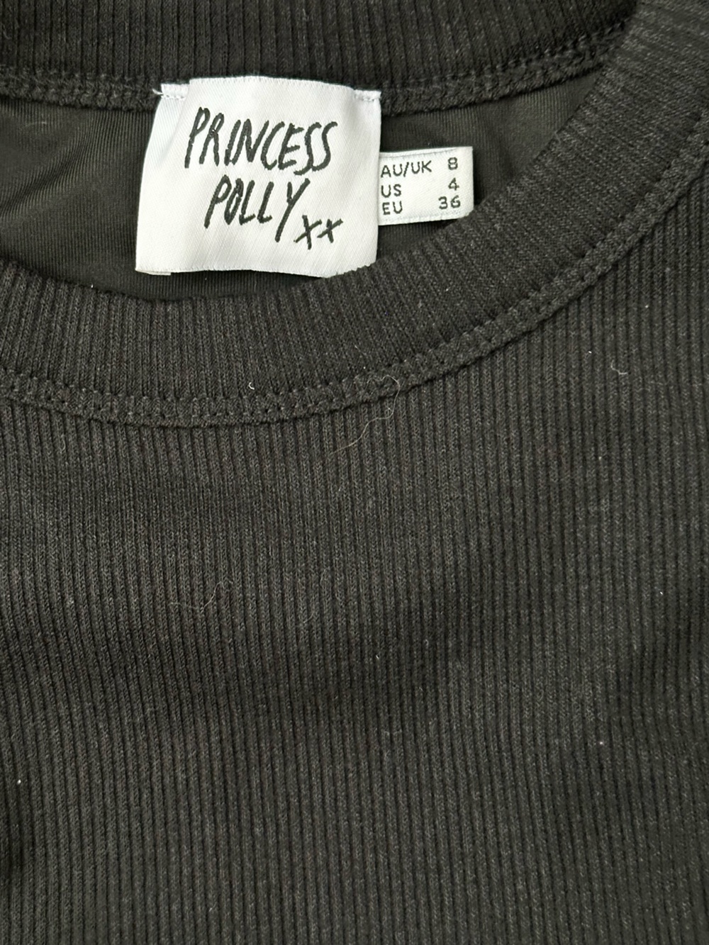 Princess Polly Black Ribbed Muscle Tee with build in bra